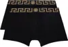 Versace Two-pack Black Greca Border Long Boxer Briefs In Black
