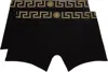 Versace Two-pack Black Greca Border Long Boxer Briefs In A80g-black Gold Gree