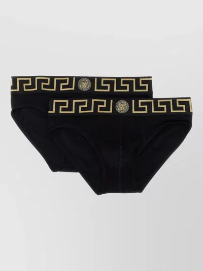 Versace Two Pack Briefs Greca Waistband Pattern In Black