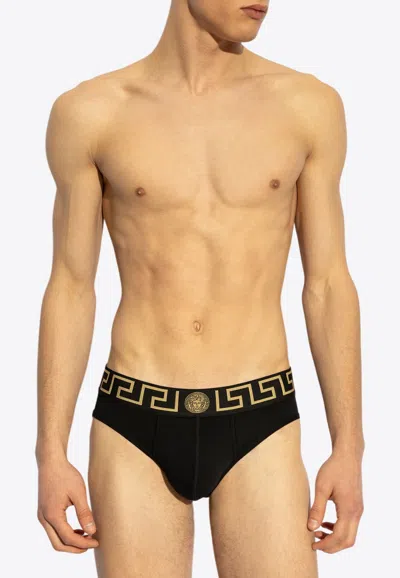 VERSACE TWO-PACK LOGO-WAISTBAND BRIEFS