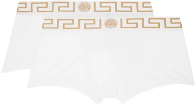 Versace Two-pack White Greca Border Boxers In A81h-white- Greek Go