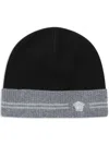 Versace Two-tone Knit Beanie In Black
