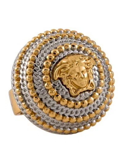 Pre-owned Versace Two Tone Medusa Cocktail Ring In Multi