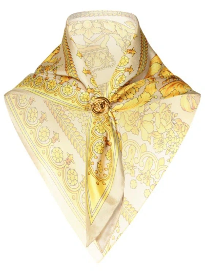 Versace Two-tone Silk Scarf In Yellow
