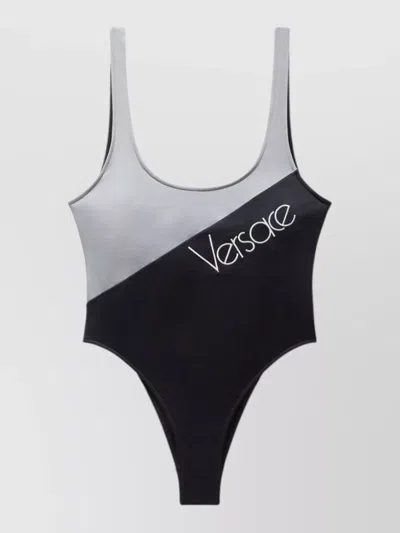 Versace Two Tone Swimsuit High Cut Leg Scoop In Black