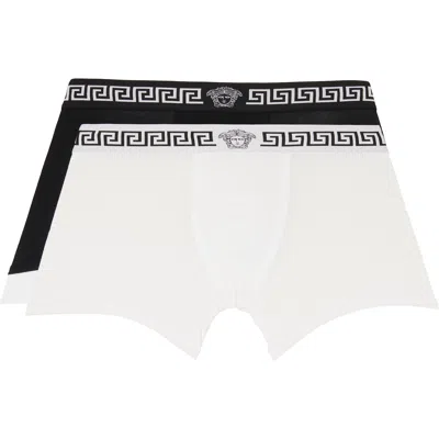 Versace Two-pack White & Black Jersey Boxer Briefs In 2w020-white+black