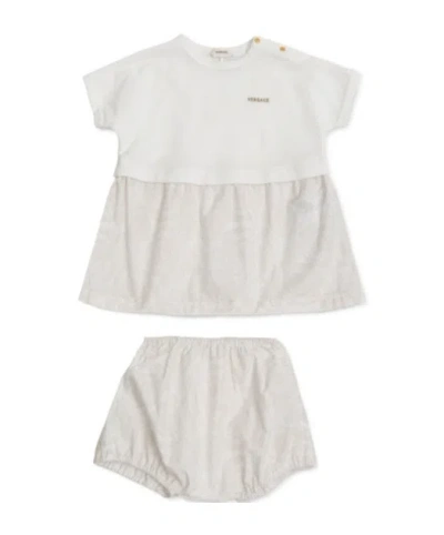 Versace Two-piece Set Of Short-sleeved Dress And Shorts In White