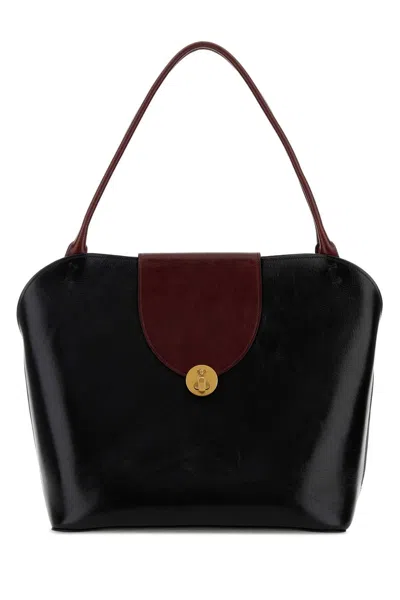 Versace Two-tone Calf Leather Shoulder Bag In Black