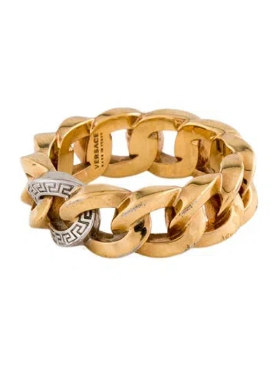 Pre-owned Versace Two-tone Chunky Chain Band Ring In Multi