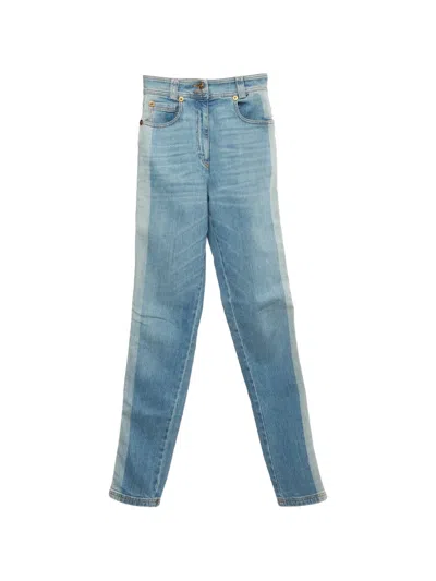 Pre-owned Versace Two-tone High-waisted Jeans In Blue