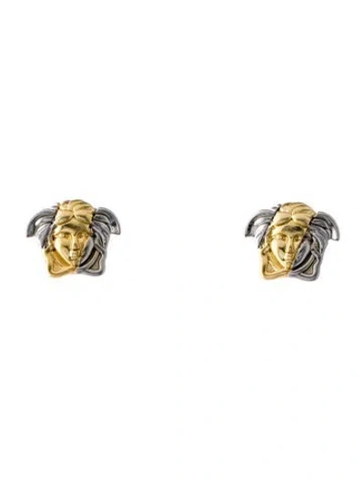Pre-owned Versace Two-tone Medusa Stud Earrings In Multi
