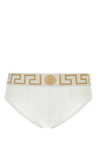 Versace White Stretch Cotton Brief In Neutrals