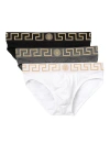 Versace Greca Medusa Head Briefs (set Of Three) In Multicolor