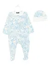 Versace Underwater Barocco Baby Sleepsuit Set In Blue