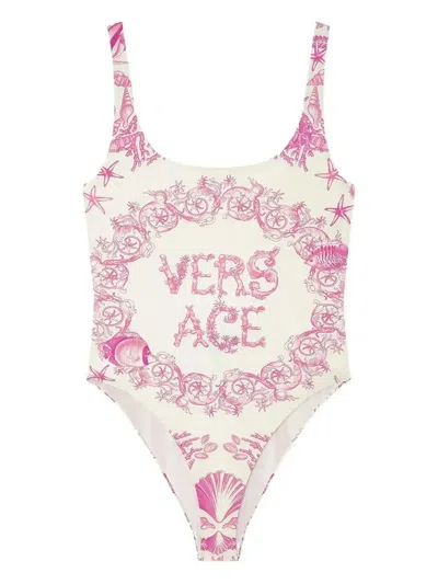 Versace Underwater Barocco Print One-piece Swimsuit In Pink