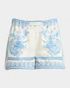 Versace Underwater Barocco Bicolor Foulard Cotton Poplin Pull-on Shorts
