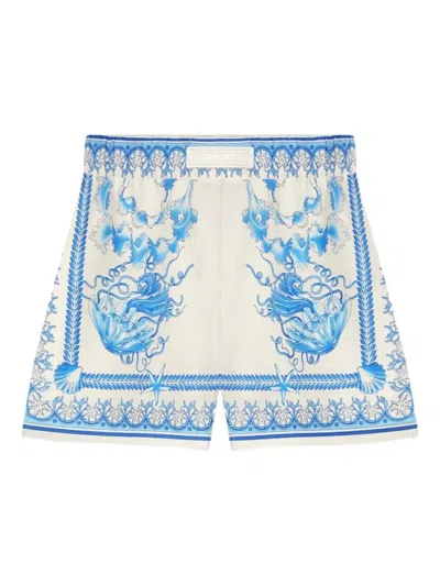 Versace Cotton Shorts With Underwater Baroque Print In White