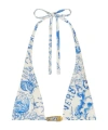 Versace Underwater Barocco Triangel-bikinitop In Blue