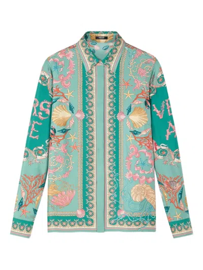 Versace Underwater Barocco Button-up Shirt In Green
