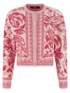 Versace Baroque Subaquatique Patterned Crew Neck Cardigan In Pink