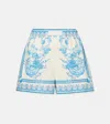Versace Underwater Barocco Bicolor Foulard Cotton Poplin Pull-on Shorts