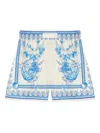 Versace Underwater Barocco Bicolor Foulard Cotton Poplin Pull-on Shorts In Blue