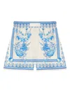 Versace Underwater Barocco Bicolor Foulard Cotton Poplin Pull-on Shorts