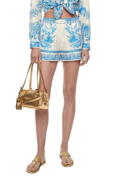 Versace Underwater Barocco Cotton Shorts In Blue