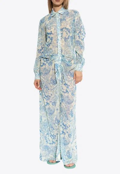 Versace Underwater Barocco Cover-up Shirt Dress In Multi