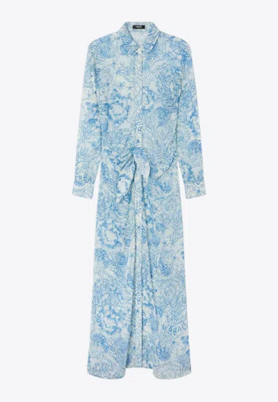 Versace Underwater Barocco Cover-up Shirt Dress In Blue