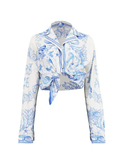 Pre-owned Versace Underwater Barocco Cropped Shirt In Blue