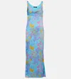 Versace Underwater Barocco Draped Jersey Gown In Multi