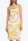 Versace Underwater Barocco Draped Mini Dress In Multi