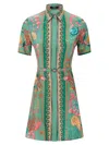 Versace Underwater Barocco Foulard Belted Silk Twill Dress In Green