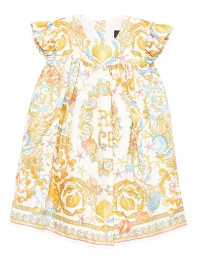 Versace Kids' Underwater Barocco Dress In Multi