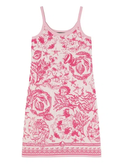 Versace Pink Underwater Barocco A-line Knit Minidress In Red