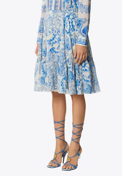 Versace Underwater Barocco Flowy Midi Skirt In Blue