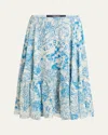 Versace Underwater Barocco Foulard Bicolor Crinkle Skirt In Blue