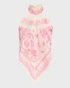 Versace Underwater Barocco Voile Cover-up Scarf Top In Pink
