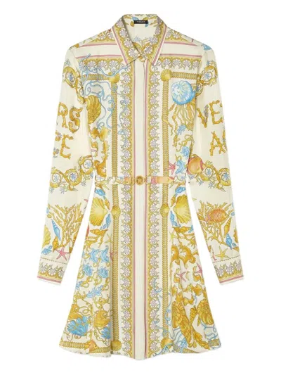 Versace Underwater Barocco Print Mini Shirt Dress In Multi