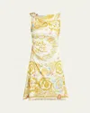 Versace Underwater Barocco Foulard Safety Pin Mini Dress In Yellow