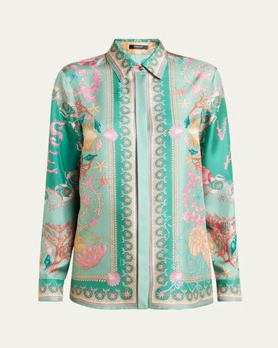 Versace Underwater Barocco Foulard Silk Twill Formal Shirt