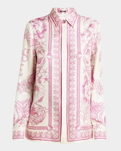 Versace Underwater Barocco Foulard Silk Twill Formal Shirt