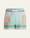 Versace Underwater Barocco Foulard Silk Twill Shorts In Green