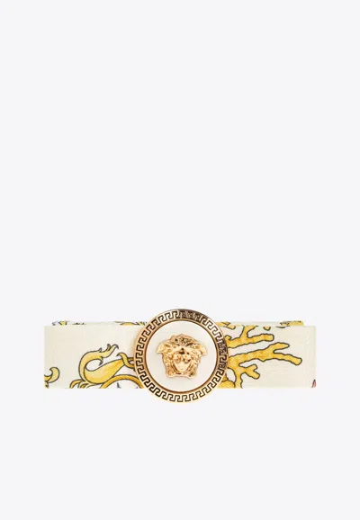 Versace Underwater Barocco Gianni Ribbon Hair Clip In White