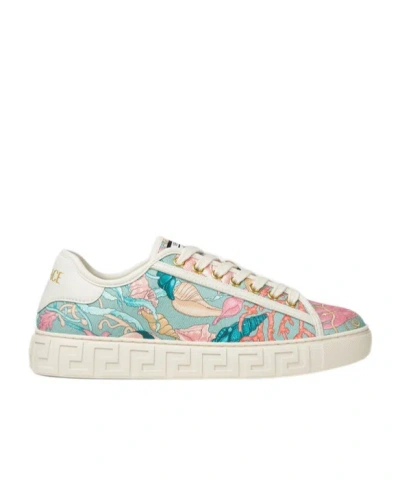 Versace Underwater Barocco Greca Sneakers In Green
