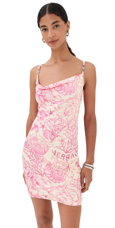 Versace Underwater Barocco Jersey Dress Eggshell/dragonfruit