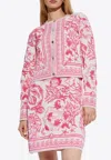 Versace Baroque Subaquatique Patterned Crew Neck Cardigan In Pink