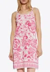 Versace Pink Underwater Barocco A-line Knit Minidress In Multi