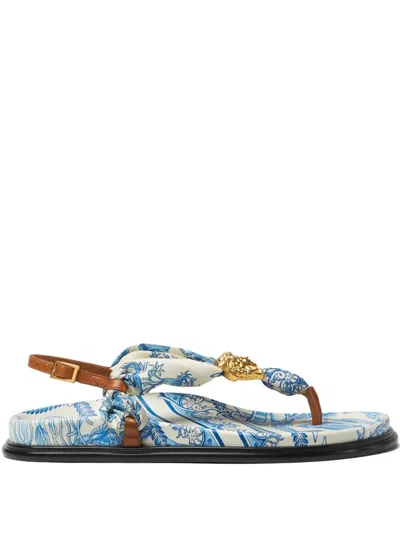 Versace Underwater Barocco La Medusa Sandals In Blue